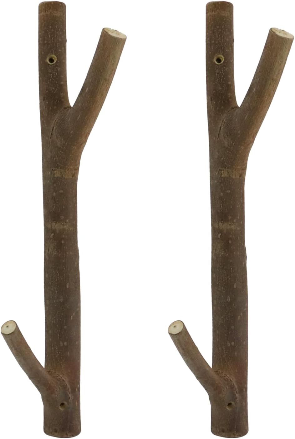 Real Wood Tree Branch Double Wall Hooks / 2-3cm Double Hooks / with Bark / Set of 2