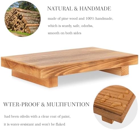 Bathroom Counter Organizer Wood Pedestal Stand Farmhouse Decorative Tray Soap / Brown / 9 x 6 x 1.6