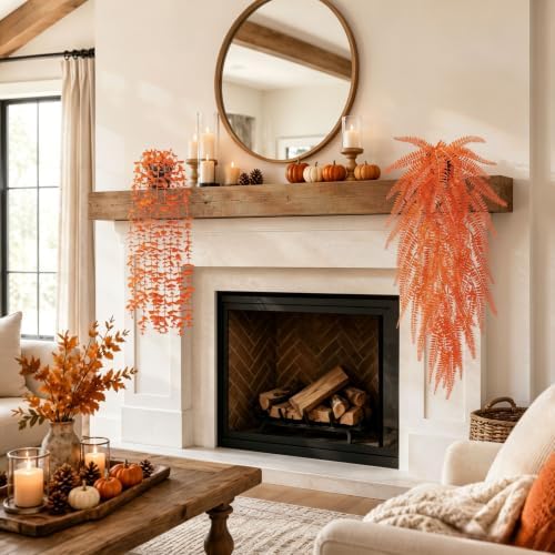 Der Rose 4 Pack Fake Fall Plants Hanging Orange Vines for Fall Wall Decor