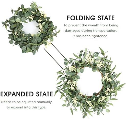 Pinkpum 20'' Eucalyptus Wreath for Front Door Porch Decor, Spring Summer