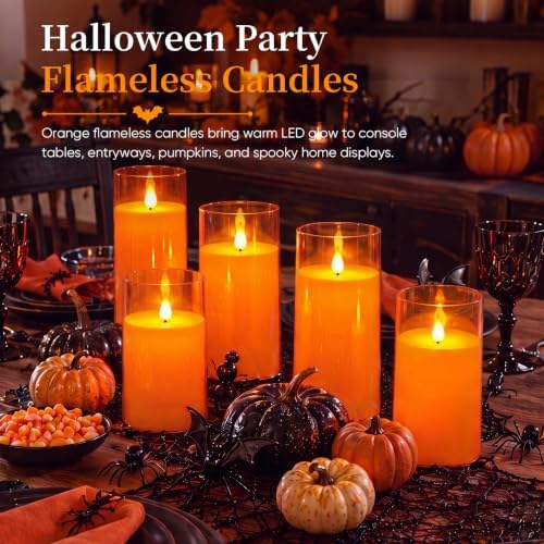Homemory Halloween Orange Flameless Candles, Acrylic, Remote Timer, 9 Pack