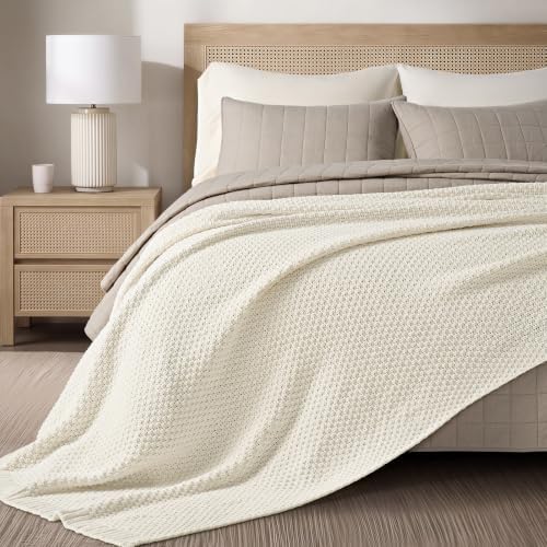 EVERGRACEHOME Chunky Chenille Knit Throw Blanket, 90 x 90, Ivory White
