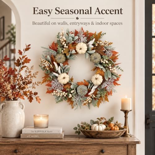 Fall Wreaths for Front Door, Farmhouse Thanksgiving Door Wreath Fall Decor
