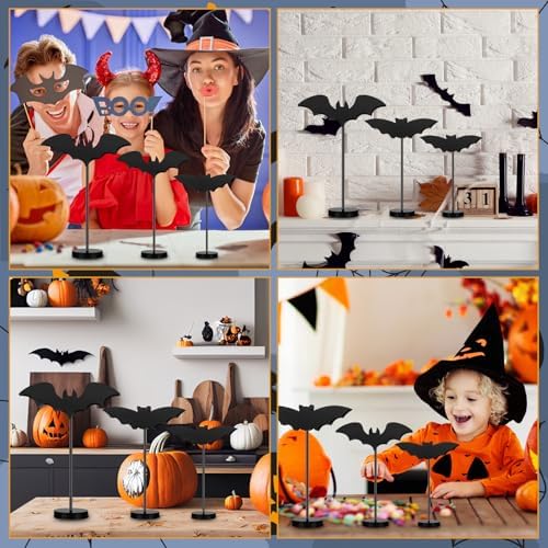 Geetery 6 Pieces Halloween Table Decorations Wood Bat Decor, Black