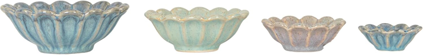4-Piece Stoneware Flower Shaped Bowl Set in Reactive Glaze / Pastel Tones