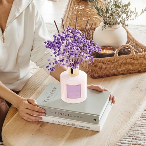 COCORRÍNA Reed Diffuser - Lavender Garden 6.7 Fl.oz Reed Diffuser Set with Sticks & Preserved Baby's Breath, Reed