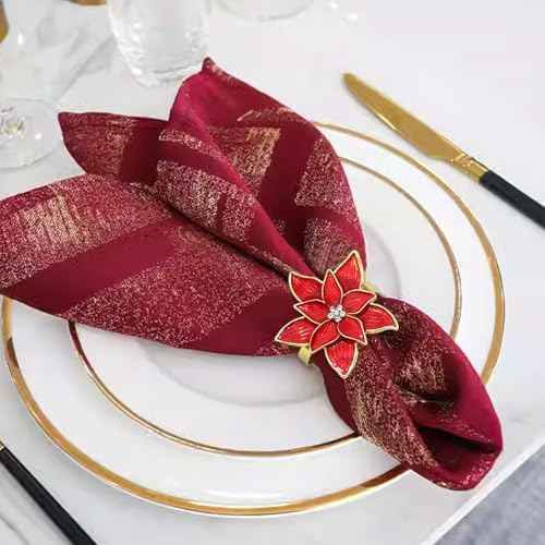 Christmas Napkin Rings Set of 8,Poinsettia Napkin Rings Red Flower Christmas Holders Metal Napkin Buckle for Thanksgiving Wedding Party Birthday Table Decoration Dinning