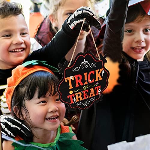 Blulu 2 Pcs Halloween Wood Door Decorations, Trick or Treat Hanging Signs