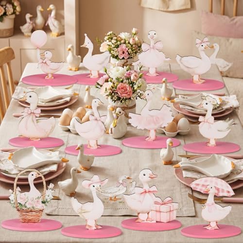 Amyhill 12 Pcs Goose Table Decorations Wooden Tabletop Centerpiece Wooden Table Sign for Tiered Tray Fiesta Carnival Party