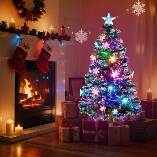 Prsildan 4 FT Fiber Optic Christmas Tree with Lights Artificial Xmas Trees