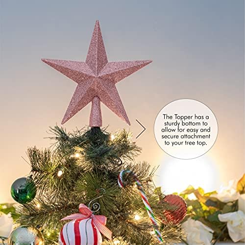 Glitter Star Christmas Tree Topper 8" Rose Gold Xmas Holiday Decor Ornament