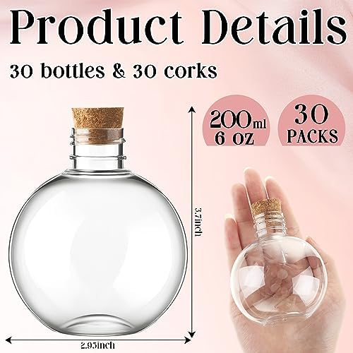 Jinei 30 Pcs Plastic Potion Bottles 6 Oz Ball Shape,Wood Color,Cork