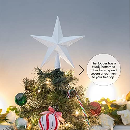 Glitter Star Christmas Tree Topper - 8" White Xmas Holiday Decor Ornament