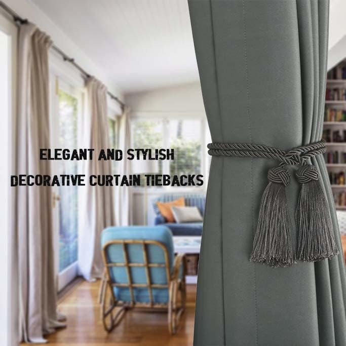 BEL AVENIR 6 Pack Handmade Rope Tassel Curtain Tiebacks | Decorative Curtain Holdbacks with Tassel (Charcoal, 6 Pack)