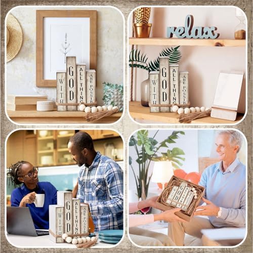 Lineshading 4 Pcs Christian Table Decor Wooden Book God All Things Possible