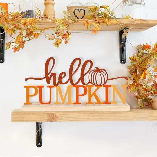 Metal Hello Pumpkin Sign Decorations for Home Party Shelf Mantel