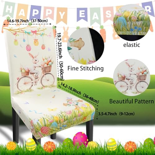 Easter Chair Covers Set of 4 Easter Chair Back Covers Dining Chair Covers for Party Kitchen Removable Seat Covers for Chairs Easter Decorations