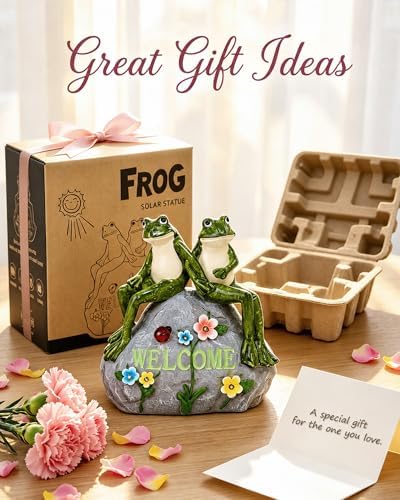 Nacome Solar Garden Outdoor Statues Frog with Succulent