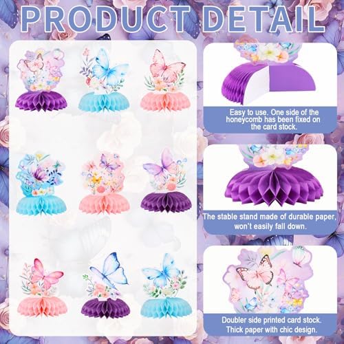 9 Pcs Butterfly Birthday Decorations-Butterfly Themed Honeycomb Centerpiece