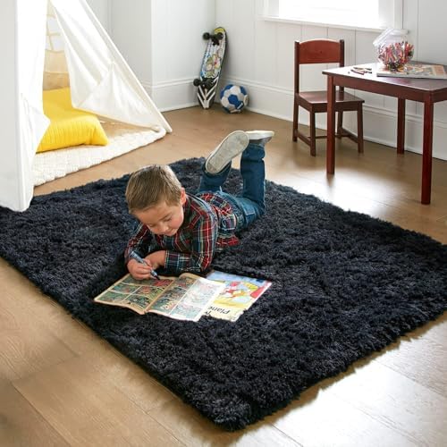 Ophanie Black Area Rugs for Bedroom Living Room, 4x6 Fluffy Fuzzy Shag Shaggy Carpet Soft Plush Furry Bedside Rug
