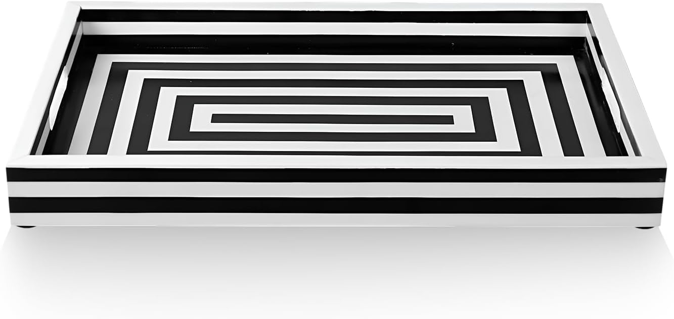 Decorative Tray / Black and White Concentric Ottoman Tray / 17 x 11 x 1.7 / Black & White