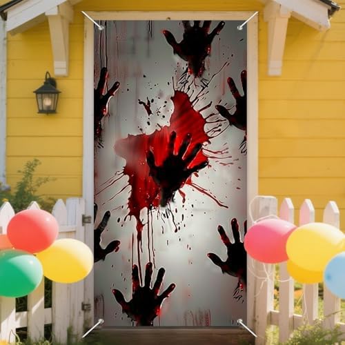 IVN Halloween Red Handprint Door Door Cover Decorations 35x71 Inch