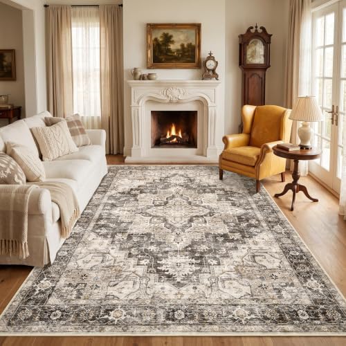 Garvee 6x9 Area Rug Vintage Boho Brown Washable Living Room Rug Non Slip