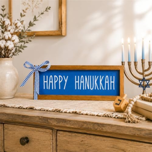 Happy Hanukkah Sign, Wooden Chanukah Decorations For Home, Jewish Holiday Indoor Wall Table Centerpiece Shelf Decor