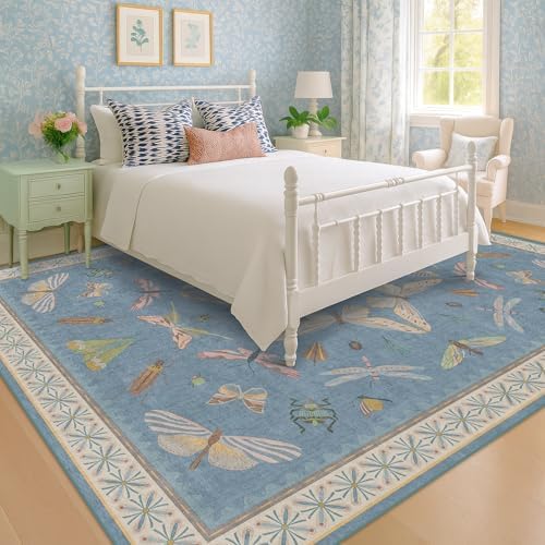 Washable Living Room Rug 8x10, Dusty Blue Area Rugs for Bedroom Under Bed, Dining Room Under Kitchen Table, Kids Room