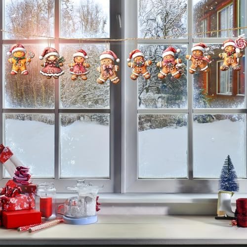 24 Pcs Christmas Gingerbread Man Hanging Ornaments Wooden 2D Indoor Outdoor Pendant Mini Cute Gingerbread Man Xmas Tree Ornaments with Lanyard for Office Home Christmas Party Decoration