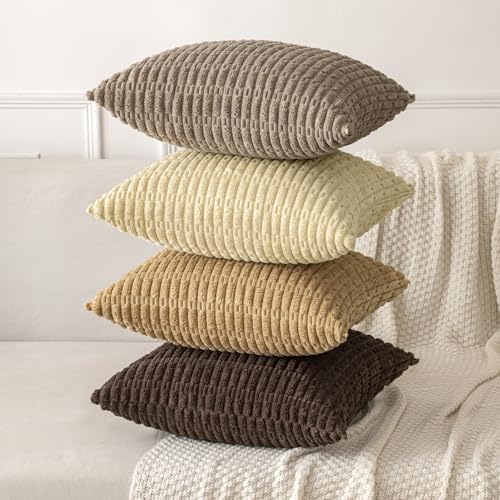 MIULEE Corduroy Decorative Throw Pillow Covers 20x20 Beige Pack of 2