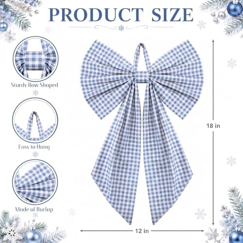 Suncalla 2 Pcs Blue Christmas Gingham Wreath Bows 18'' x 12''