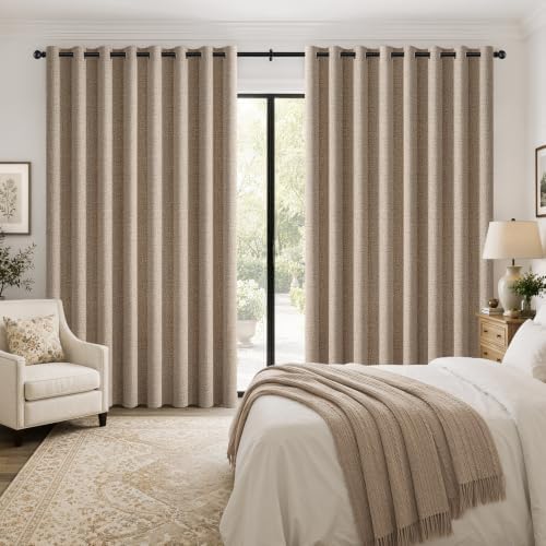 MIULEE Extra Wide 100% Blackout Linen Curtains 100x96 Copper Brown