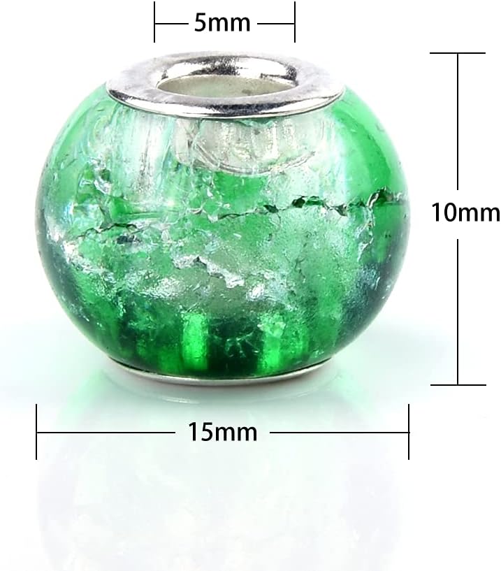 mm Murano Large Hole Glass Beads / Up and Down Bicolor Crack / Silver / 10 x 15 / Set of 100