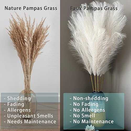 Faux Pampas Grass Decor Tall for Floor Vase Boho Home Wedding Mothers Day / Cream White