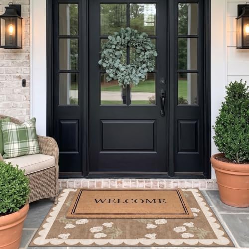 3x4 Floral Entry Rug - Small Washable Indoor Outdoor Mats for Front Door Non-Slip Porch Rug Tan Boho Neutral Farmhouse