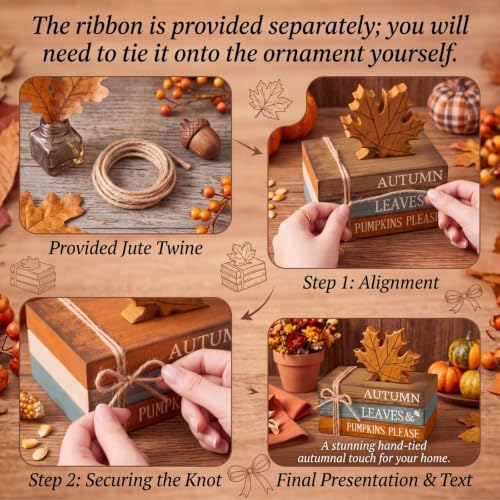 4 Pcs Fall Decorations for Home, Maple Leaf Book Stack Block Sign