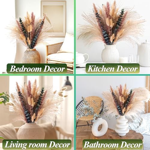 60Pcs Dried Pampas Grass & Eucalyptus Decor, Boho Bouquet for Home