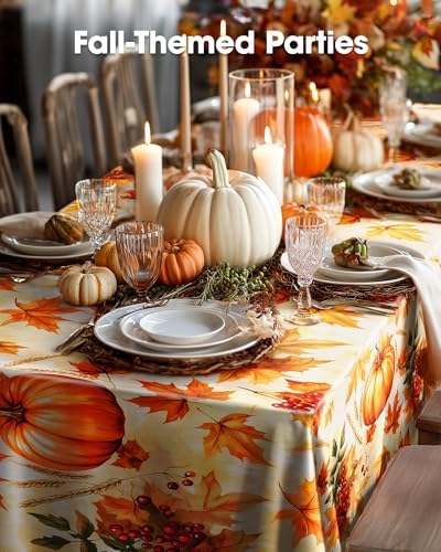Pureegg Plastic Table Cloth Disposable 54x108 Inch 10 Pack, Pumpkin Harvest