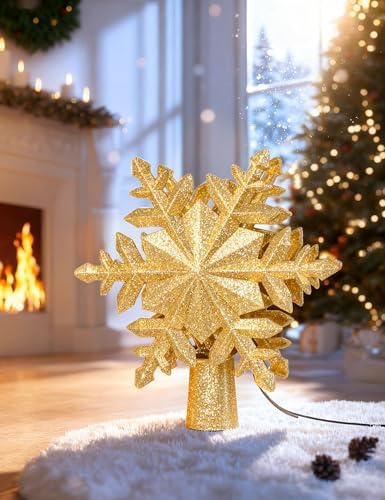 DG-Direct Rotating Christmas Tree Topper with 6 Projection Patterns, Gold