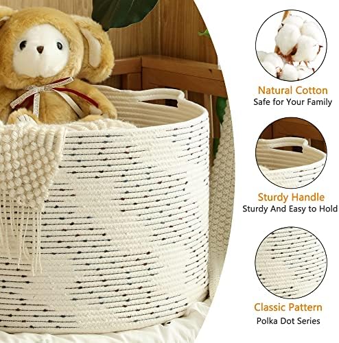 KAKAMAY Large Blanket Basket (20"x13"),Woven Baskets for storage Baby Laundry Hamper，Cotton Rope Blanket Basket for