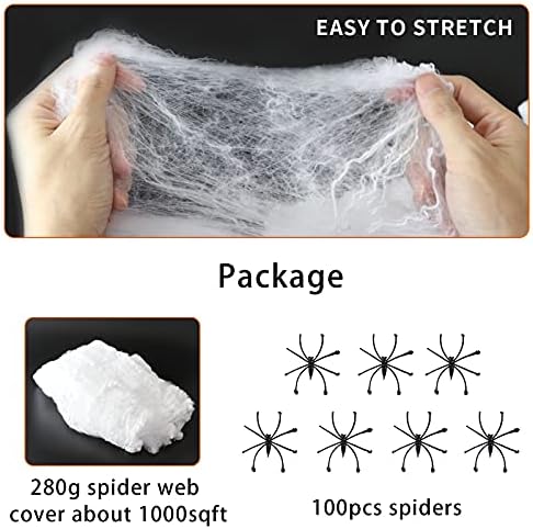 Labrostar 1000 Sqft Halloween Spider Web Decorations with 100 Fake Spiders Spooky Spider Webbing Decorations Indoor Outdoor Party Yard Decor Supplies for Bar Haunted House