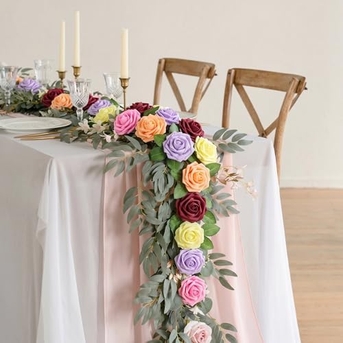 16 Pcs Purple Artificial Flowers, Fake Roses with Stems