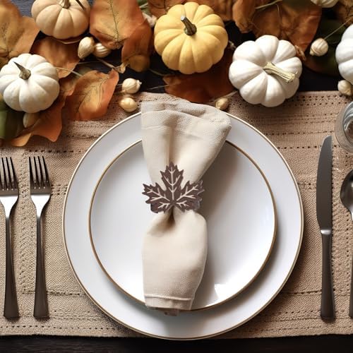 Roshtia 12 Pcs Wooden Fall Napkin Rings Thanksgiving, Maple Leaf