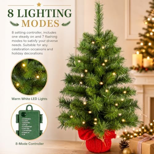 2ft Pre-lit Artificial Mini Christmas Tree,Small Xmas Tree
