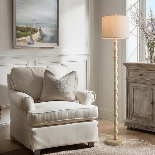 BOBOMOMO 62" Rustic Floor Lamp, Retro Farmhouse Standing Lamp with Rotary Switch, Resin Antique White Floor Lamp for