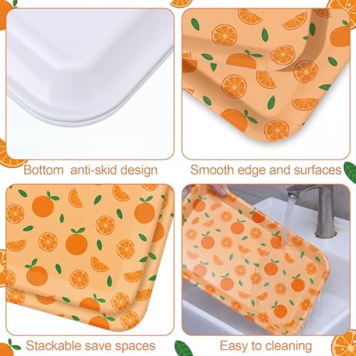 Vesici 3 Pcs Orange Serving Trays 13 x 10 Inch Little Cutie Melamine Platters Reusable Rectangular Serving Dishes for Summer Fruit Theme Birthday Party Baby Shower Picnic Sharing Snack Dessert Candy