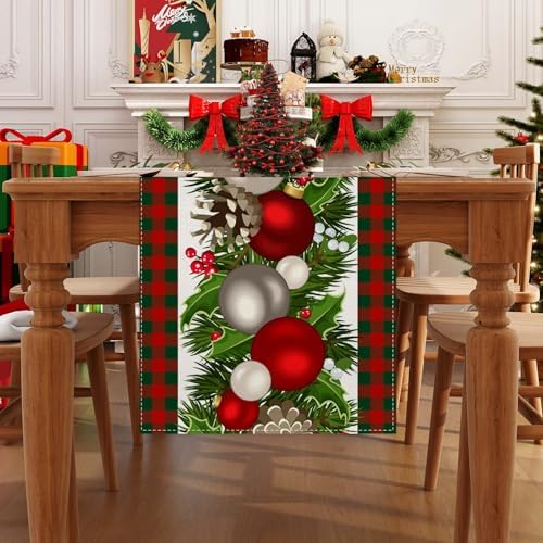 Jiudungs Christmas Table Runner, Xmas Holiday Decorations for Home Decor