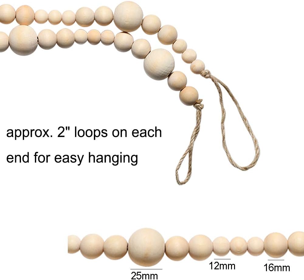 Christmas Wood Bead Garland / 86 Inch / Set of 2