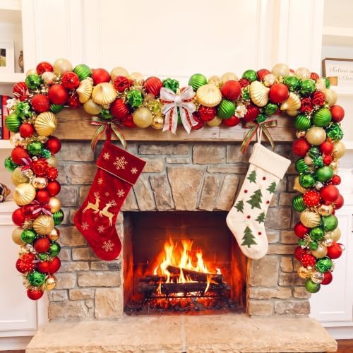 Thiccywoov 6 ft Christmas Ball Garland Ornament with Bows Decorations
